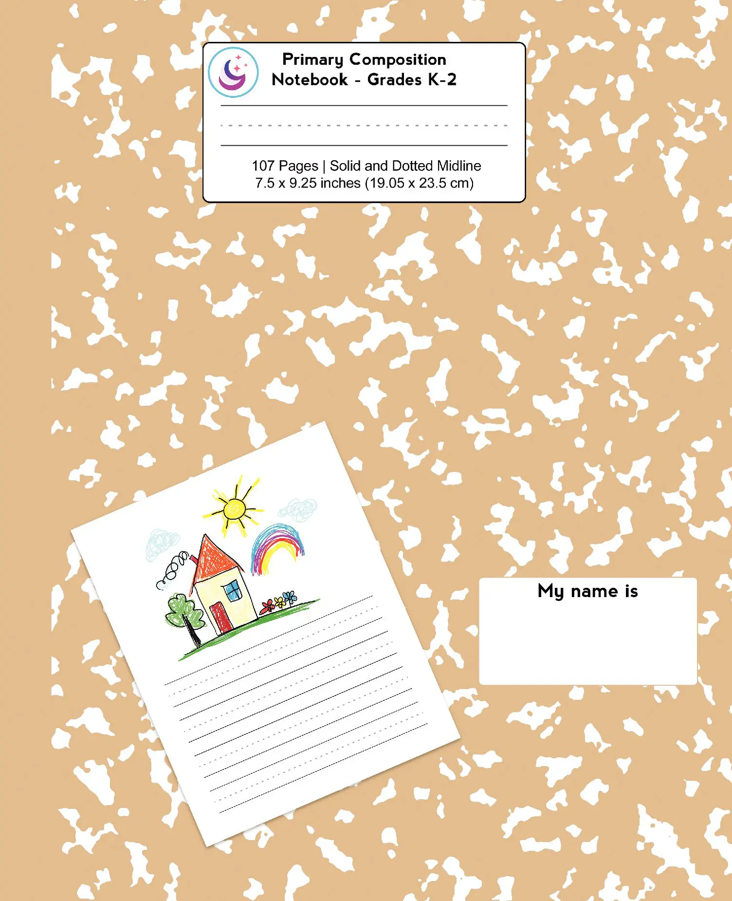 Primary Composition Notebook: Almond Brown Marble, Grades K-2 Kindergarten Writing Journal