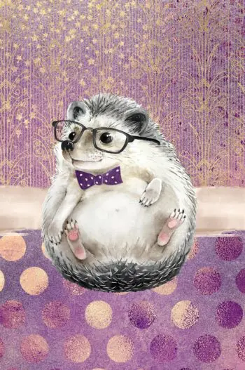 Auguste Cute Hedgehog Notebook: Purple and Gold (6x9 Dot Grid Perfect Bound)