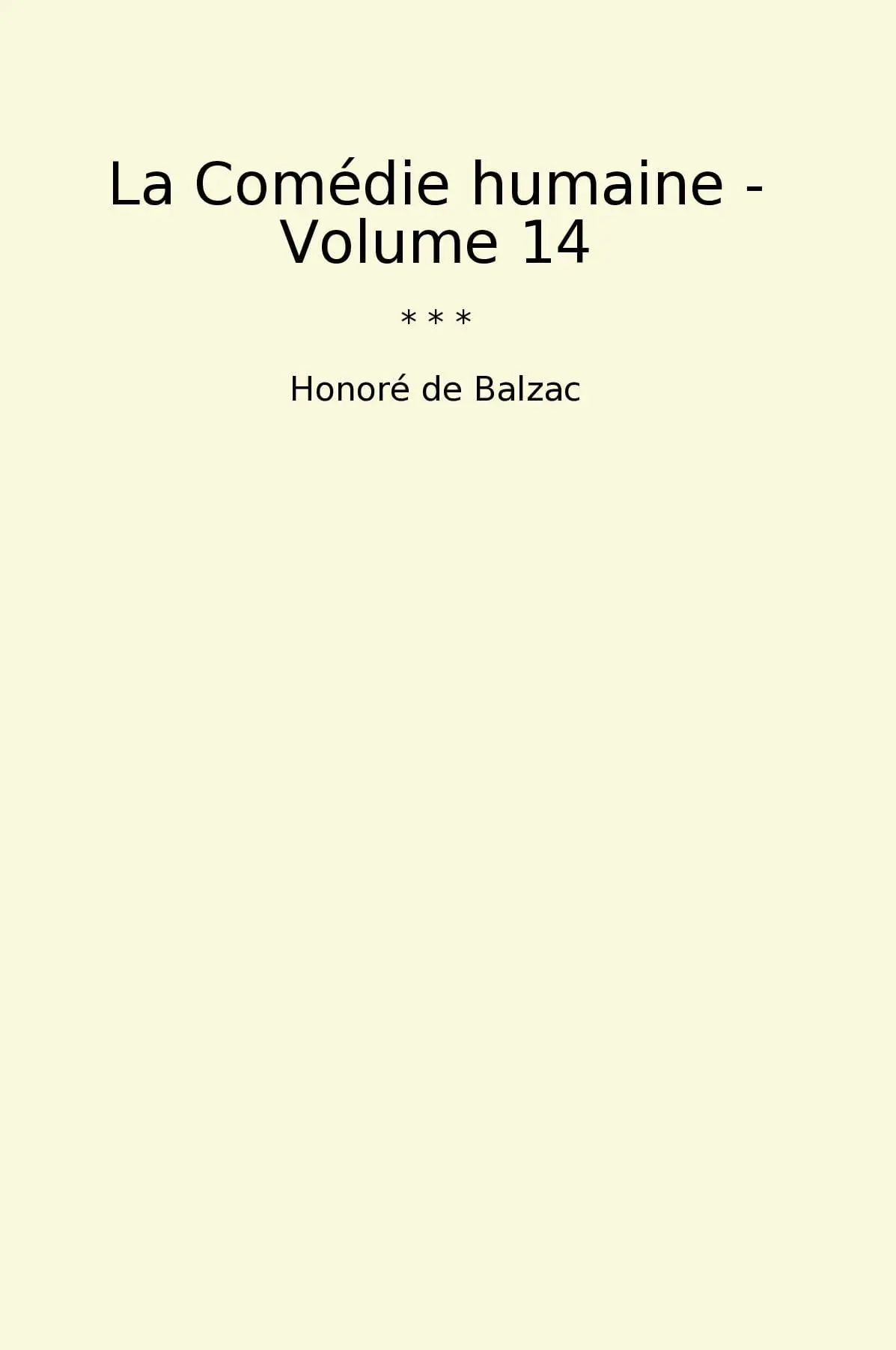 La Comédie humaine - Volume 14