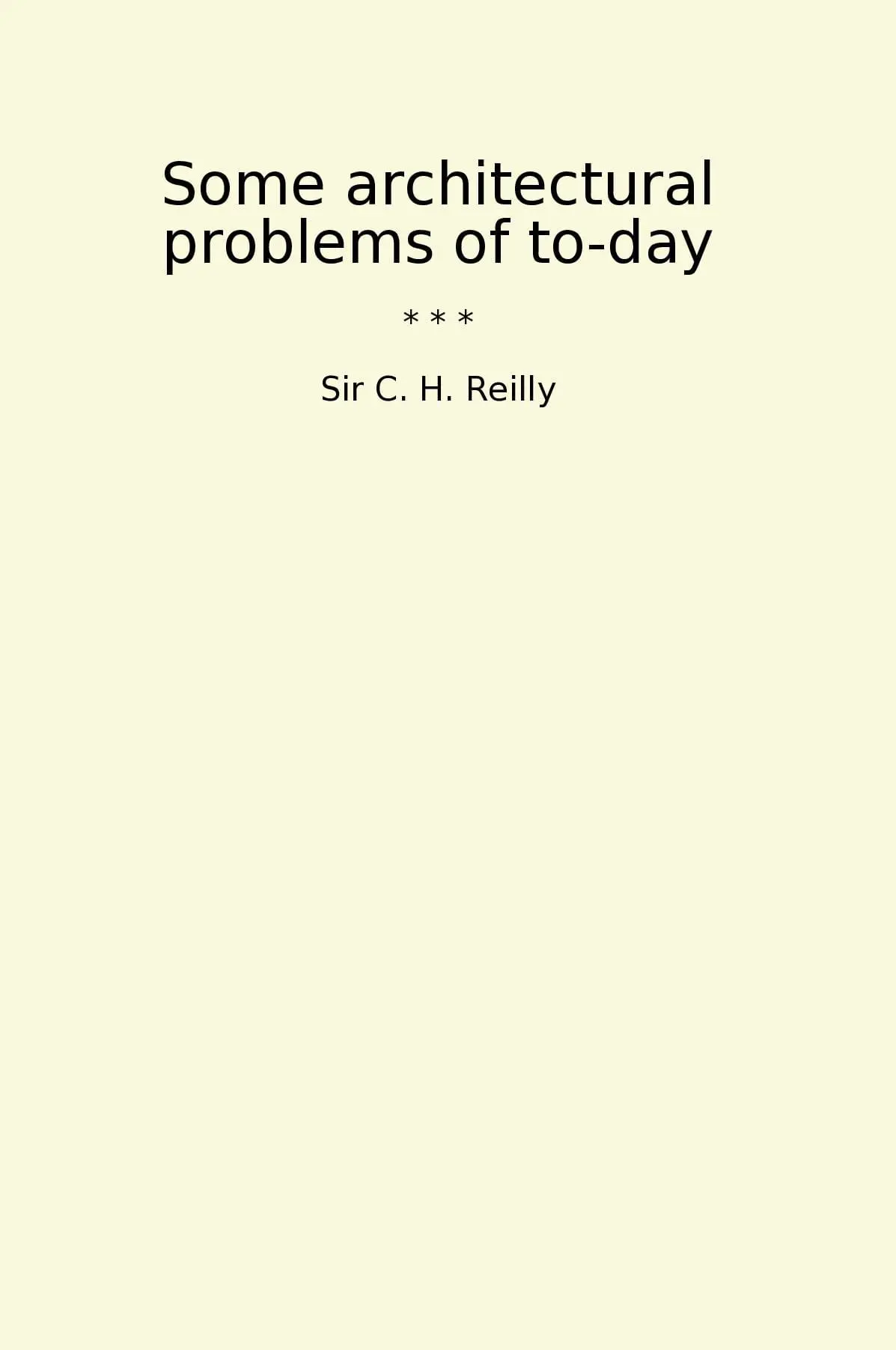Some architectural problems of to-day