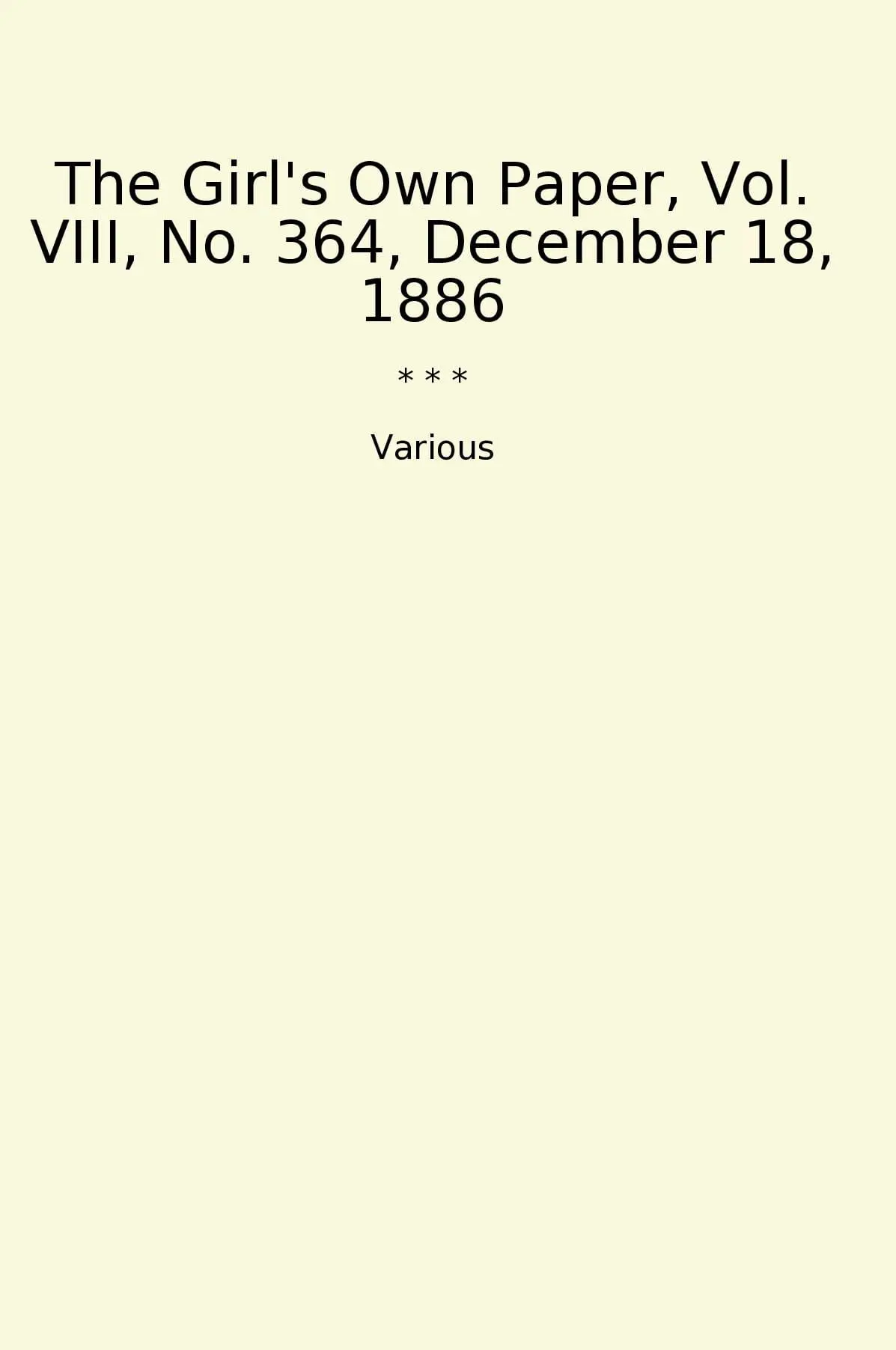 The Girl's Own Paper, Vol. VIII, No. 364, December 18, 1886