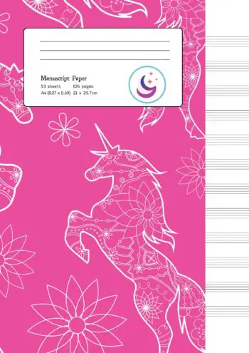 Manuscript Paper: Floral Unicorn | A4 Blank Sheet Music Notebook