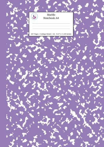 Marble Notebook A4: Lavender Marble College Ruled Journal