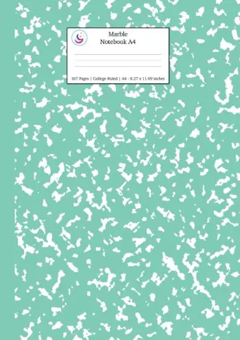 Marble Notebook A4: Turquoise Marble College Ruled Journal