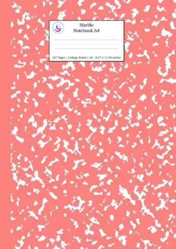 Marble Notebook A4: Coral Pink Marble College Ruled Journal
