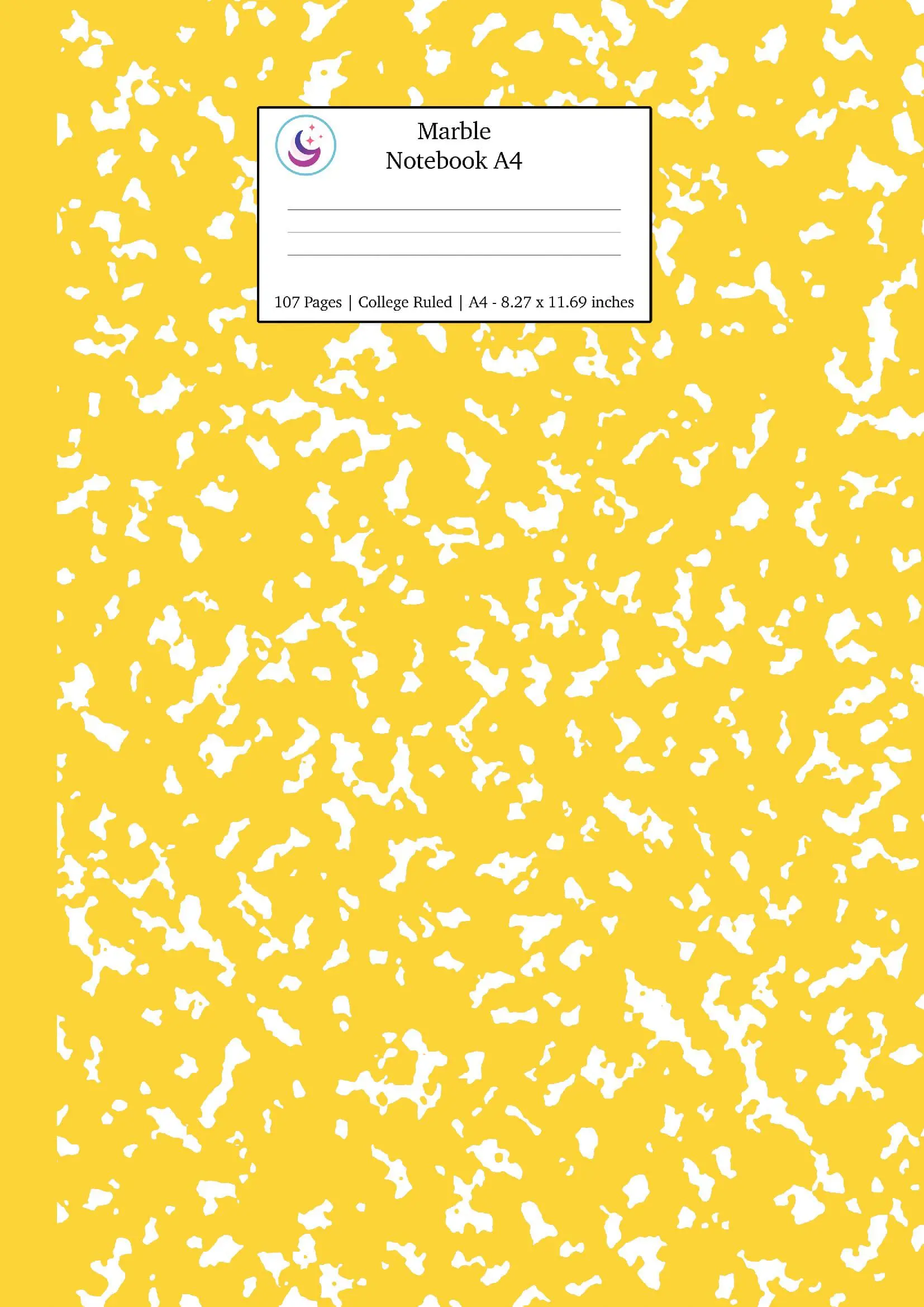 Marble Notebook A4: Yellow Marble College Ruled Journal