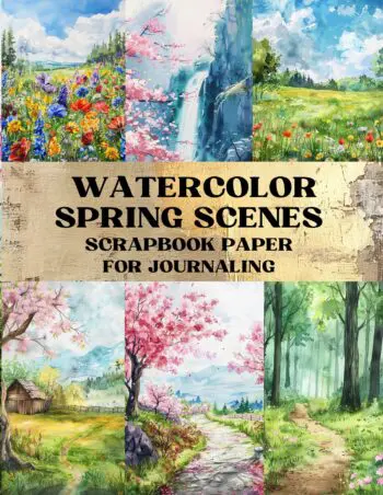 Watercolor Spring Scenes Scrapbook Paper