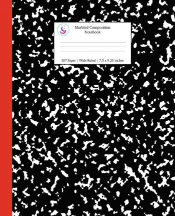 Marbled Composition Notebook: Black and Red Spine Marble Wide Ruled Paper Subject Book
