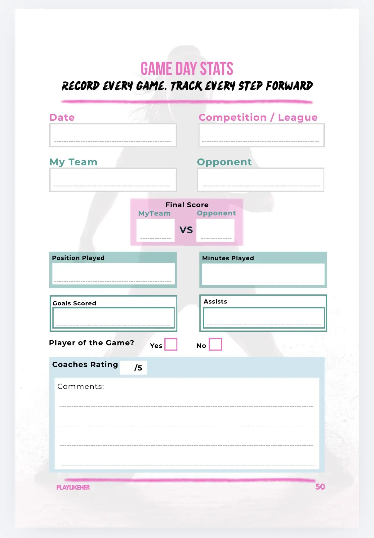PLAYLIKEHER Football Journal for Girls Hardback Version