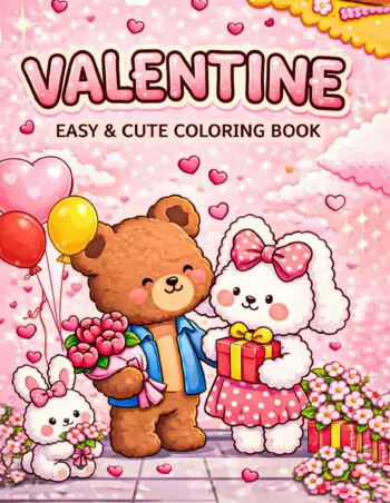 Valentine Easy & Cute Coloring Book: 50 Valentine-Themed Art Pages for Kids Ages 4-8