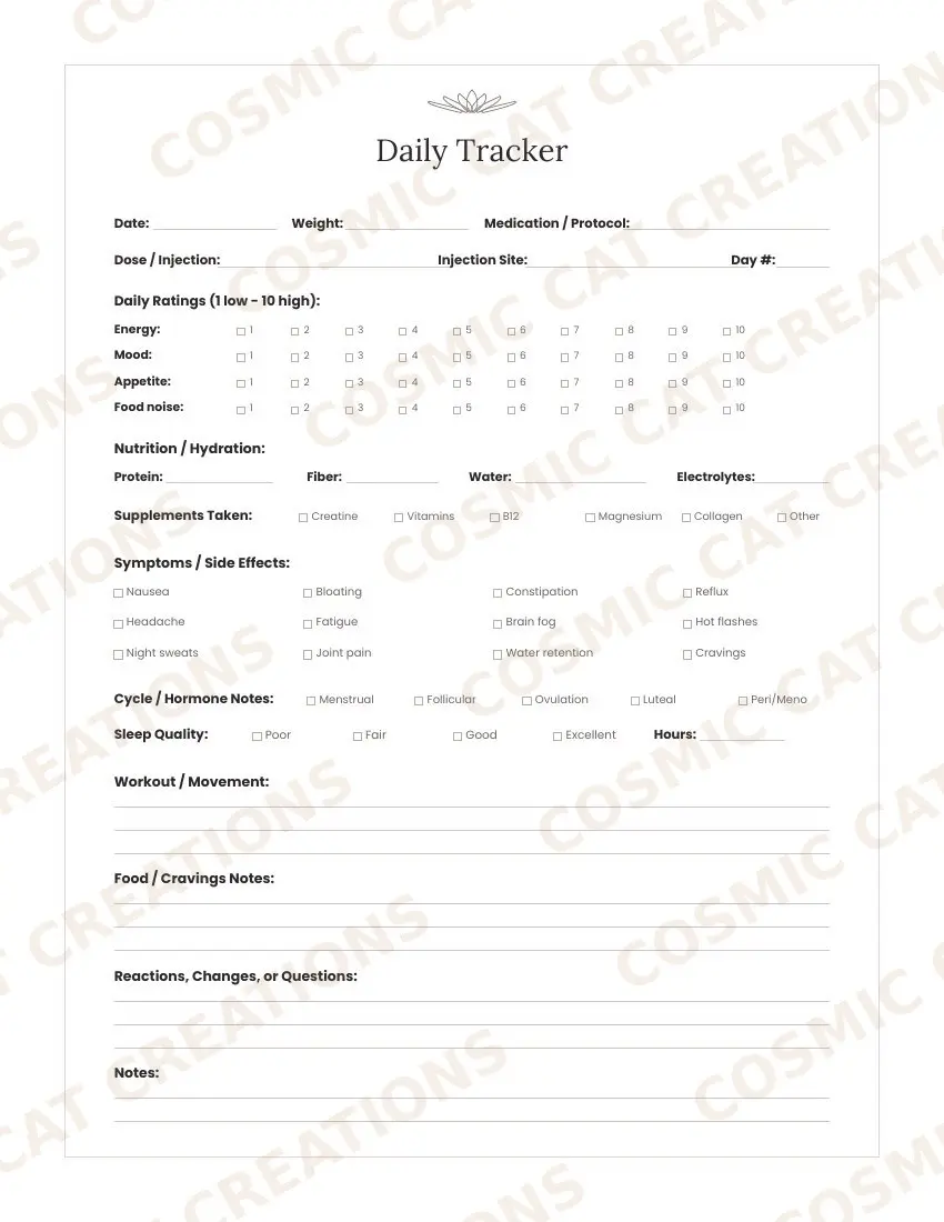 GLP & Peptide Wellness Tracker For Women
