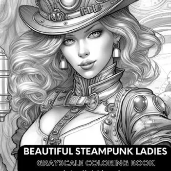 Beautiful Steampunk Ladies Grayscale Coloring Book