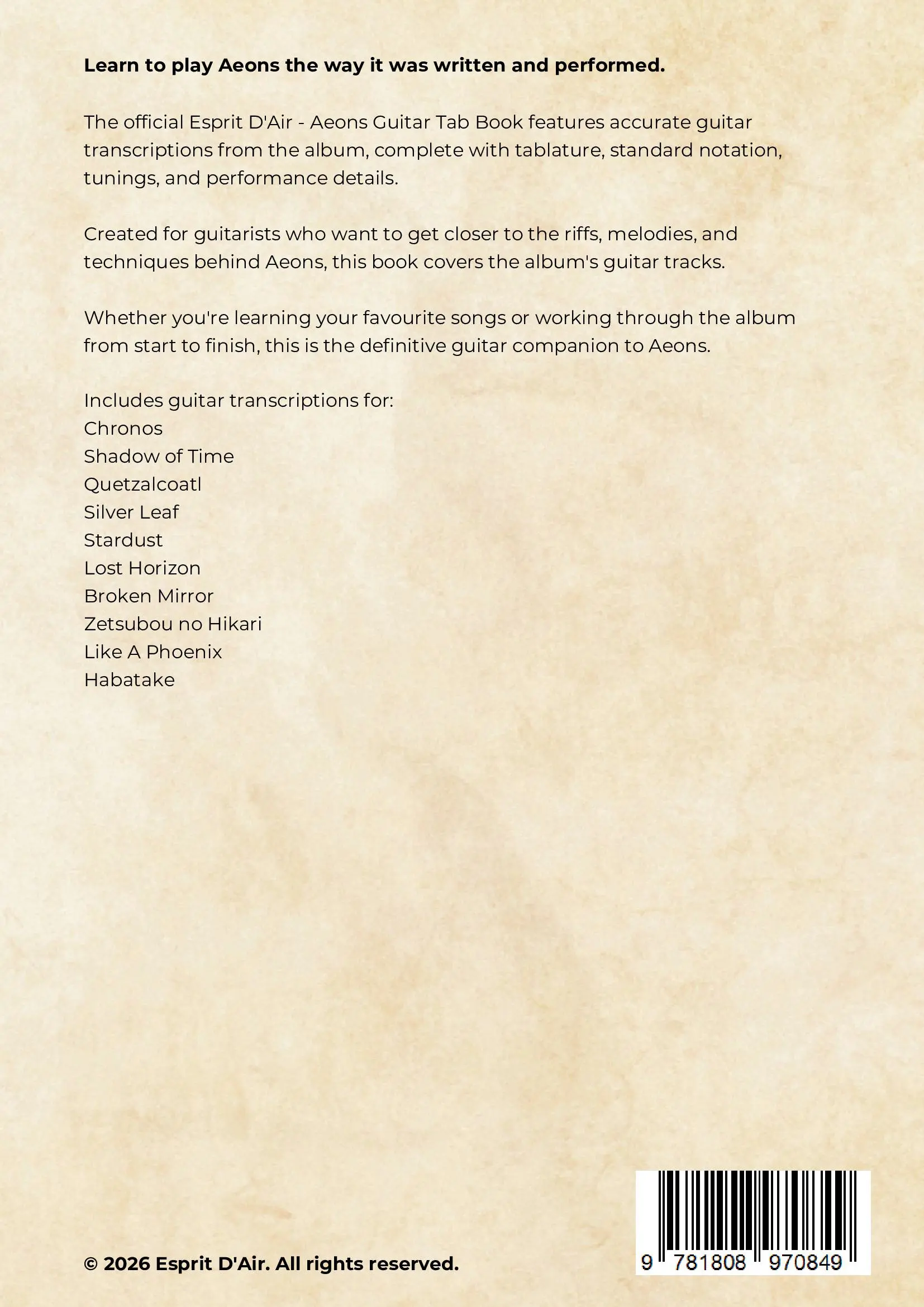 Esprit D'Air - Aeons: Official Guitar Tab Book (Hardcover)