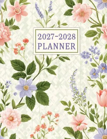 2027-2028 Large Print Monthly Planner - UK Edition - Clematis Blooms