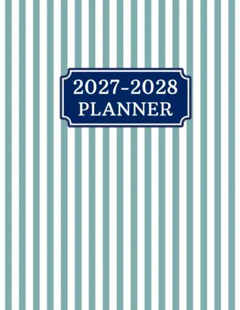 2027-2028 Large Print Monthly Planner - USA Edition - Striped Teal