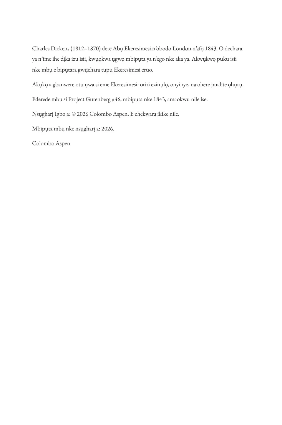 A Christmas Carol in Igbo (Abụ Ekeresimesi n’asụsụ Igbo)
