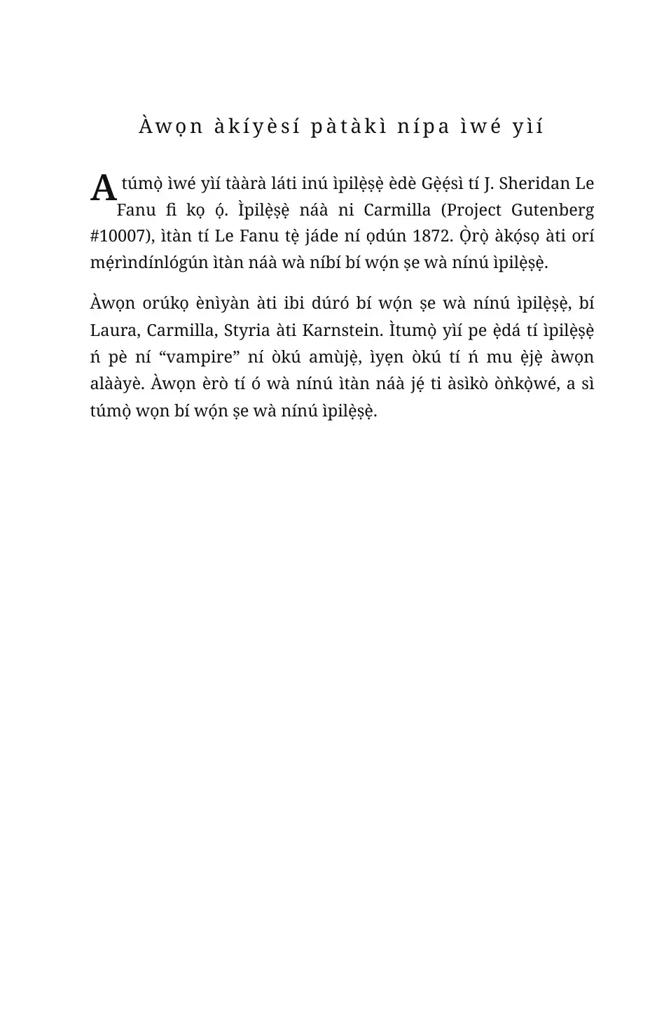 Carmilla in Yoruba (Carmilla ní èdè Yorùbá)