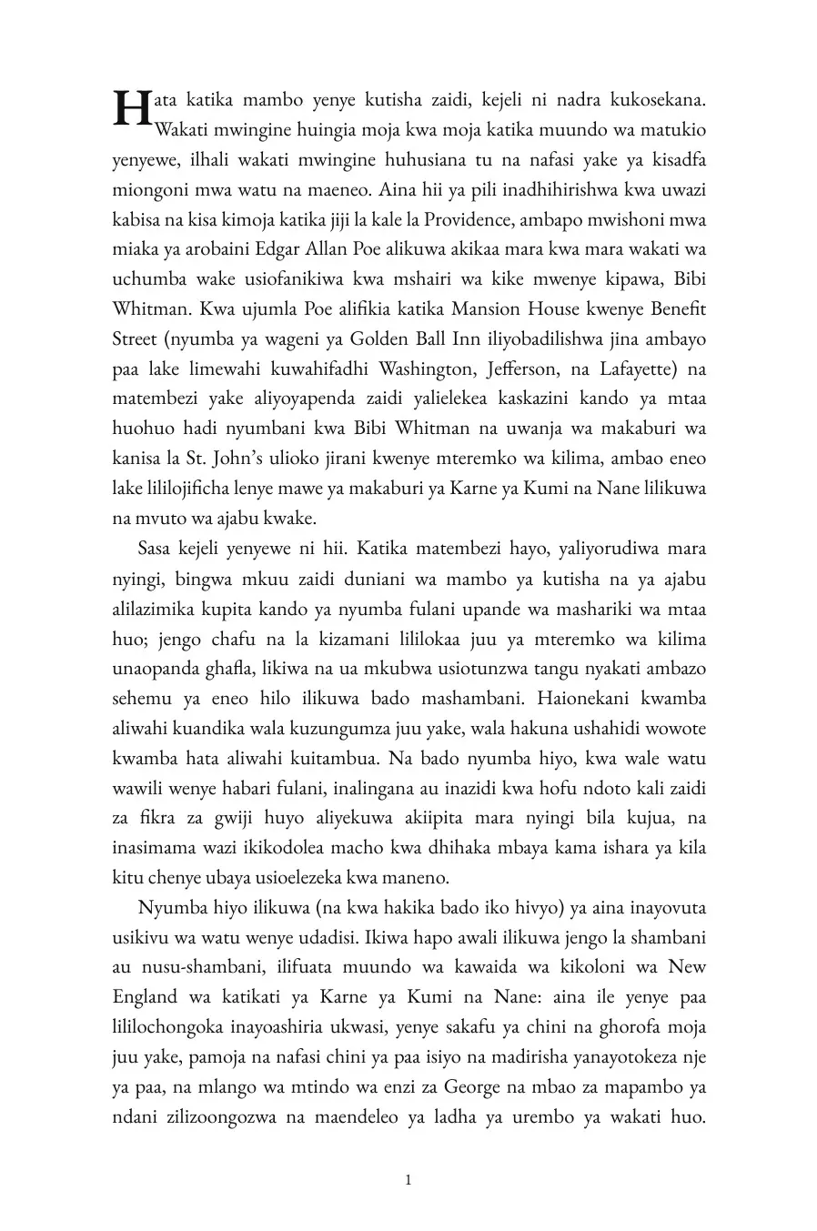 Nyumba Inayoepukwa (translated) (The Shunned House in Swahili)