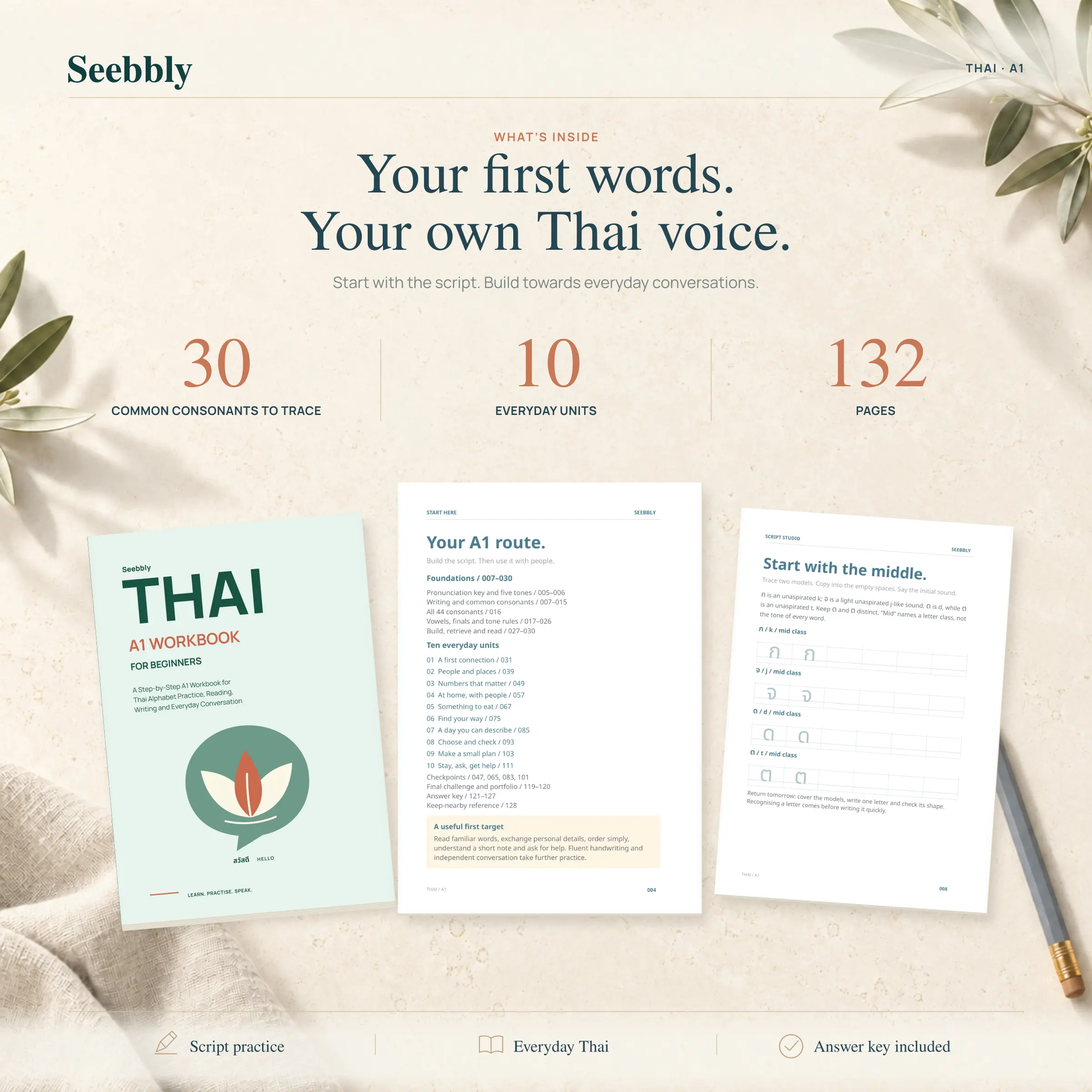 Thai for Beginners: A Step-by-Step A1 Workbook for Thai Alphabet Practice, Reading, Writing and Everyday Conversation