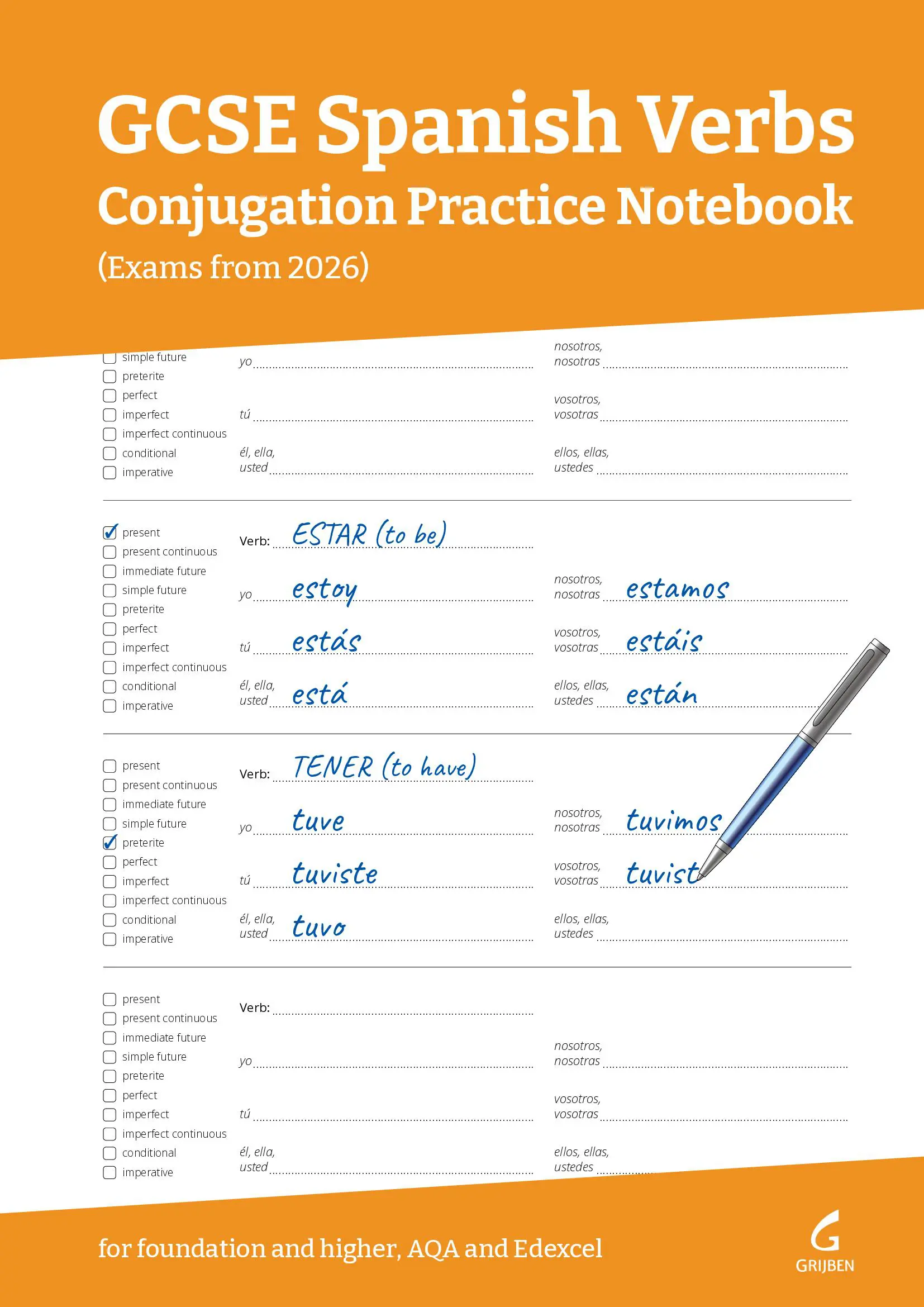 GCSE Spanish Verbs: Conjugation Practice Notebook (Exams from 2026)
