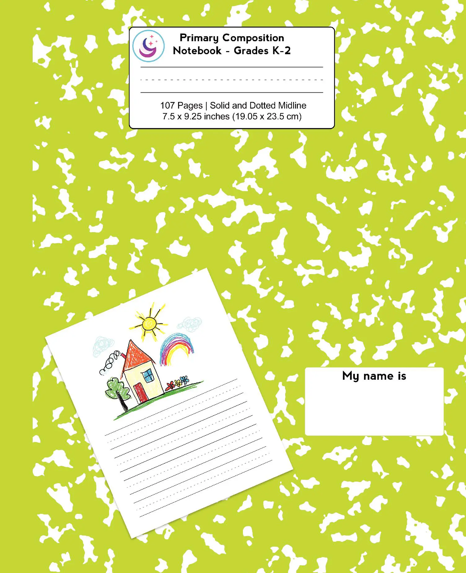 Primary Composition Notebook: Green Marble, Grades K-2 Kindergarten Writing Journal