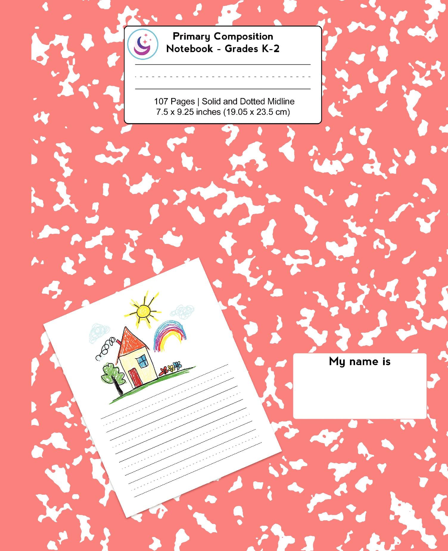 Primary Composition Notebook: Coral Pink Marble, Grades K-2 Kindergarten Writing Journal