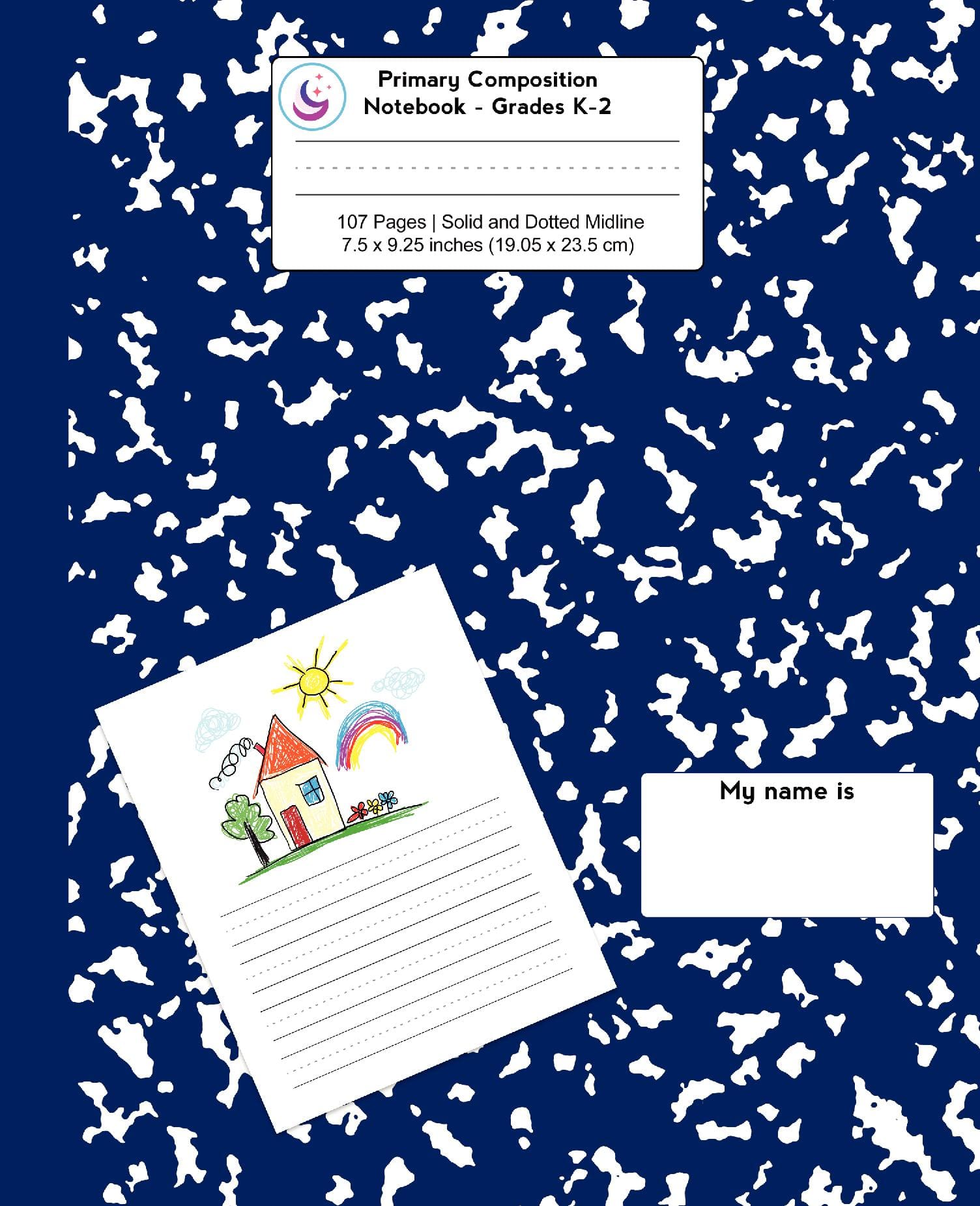 Primary Composition Notebook: Navy Blue Marble, Grades K-2 Kindergarten Writing Journal