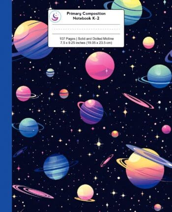 Primary Composition Notebook K-2: Blue and Purple Outer Space Journal