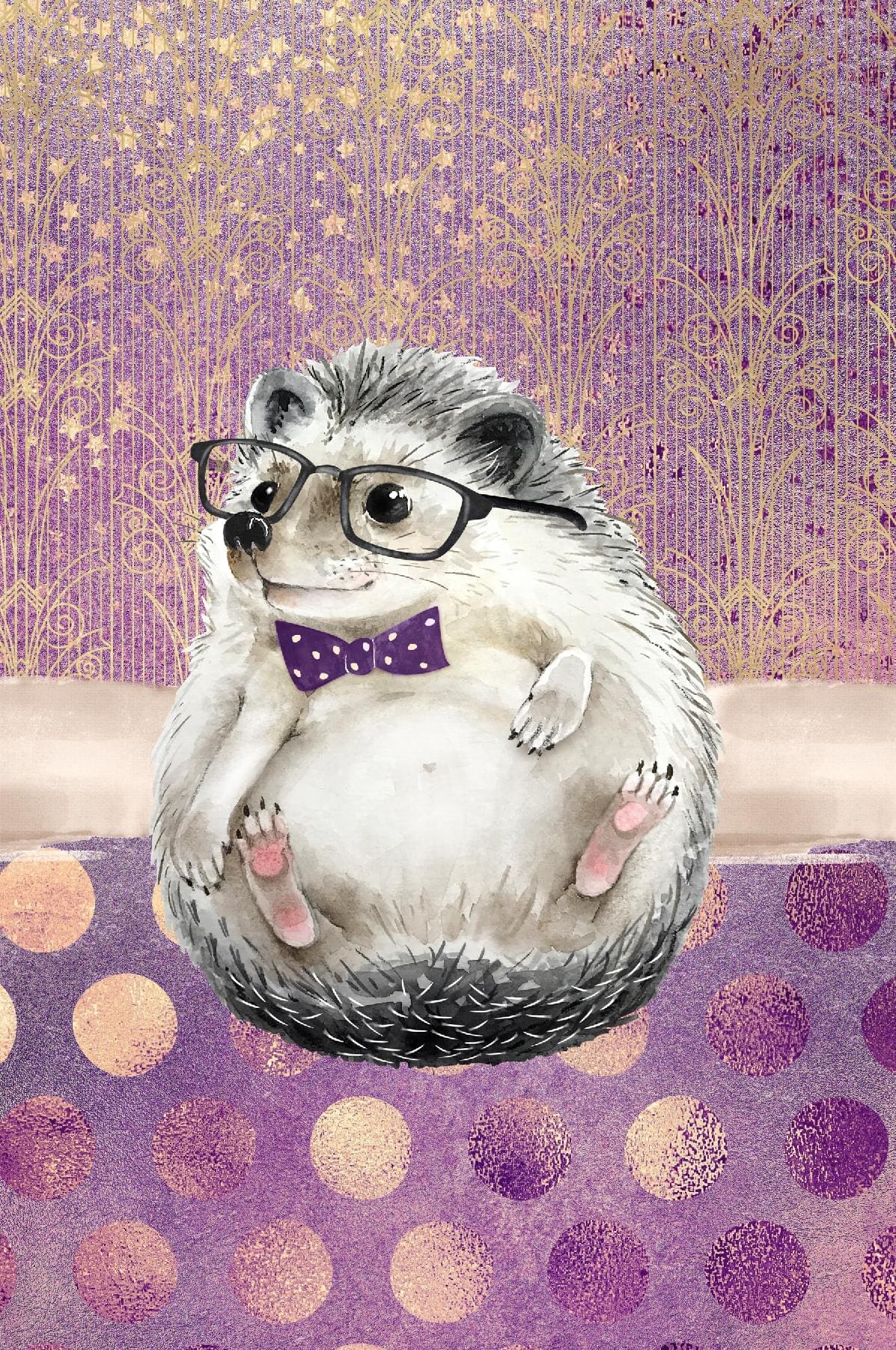 Auguste Cute Hedgehog Notebook: Purple and Gold (6x9 Dot Grid Perfect Bound)