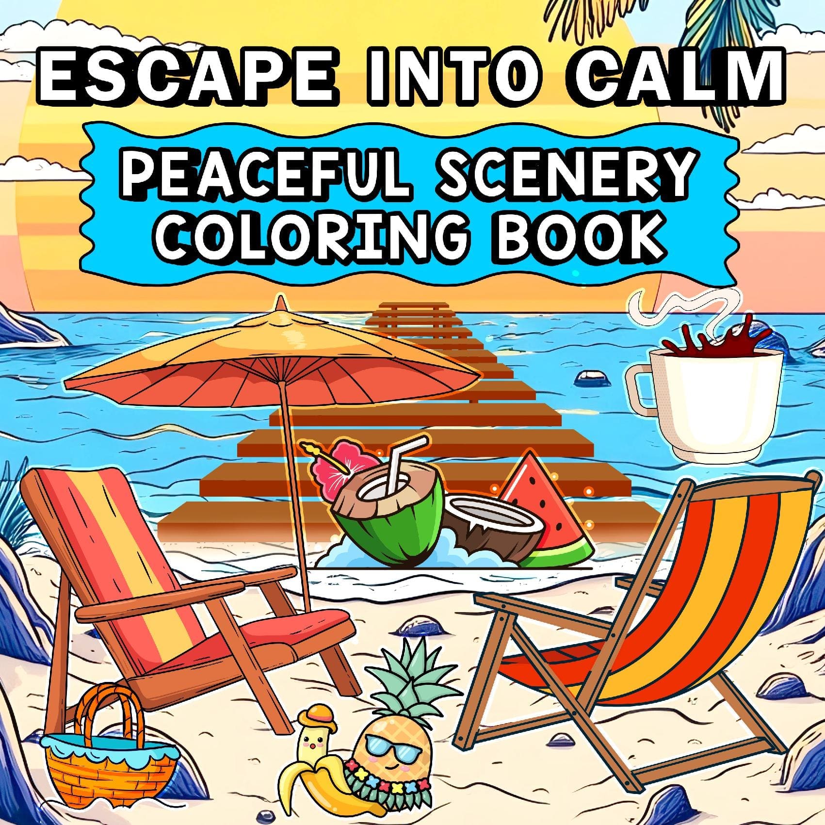 Escape into Calm: Peaceful Scenery Coloring Book