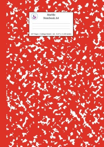 Marble Notebook A4: Red Marble College Ruled Journal