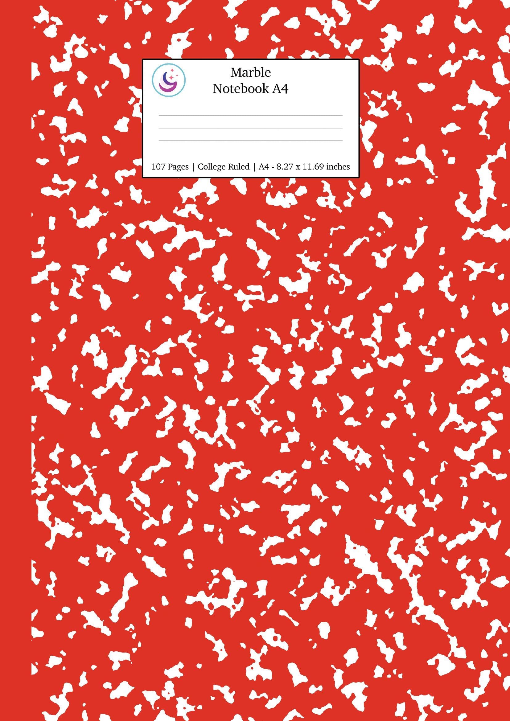 Marble Notebook A4: Red Marble College Ruled Journal