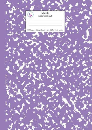 Marble Notebook A4: Lavender Marble College Ruled Journal