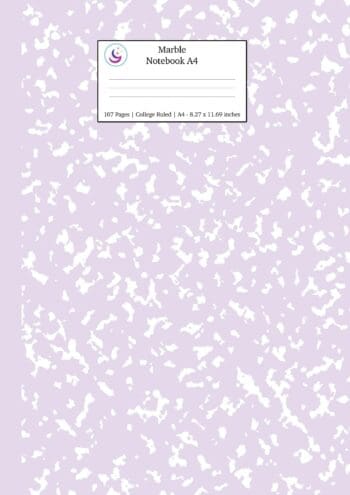 Marble Notebook A4: Lilac Purple College Ruled Journal