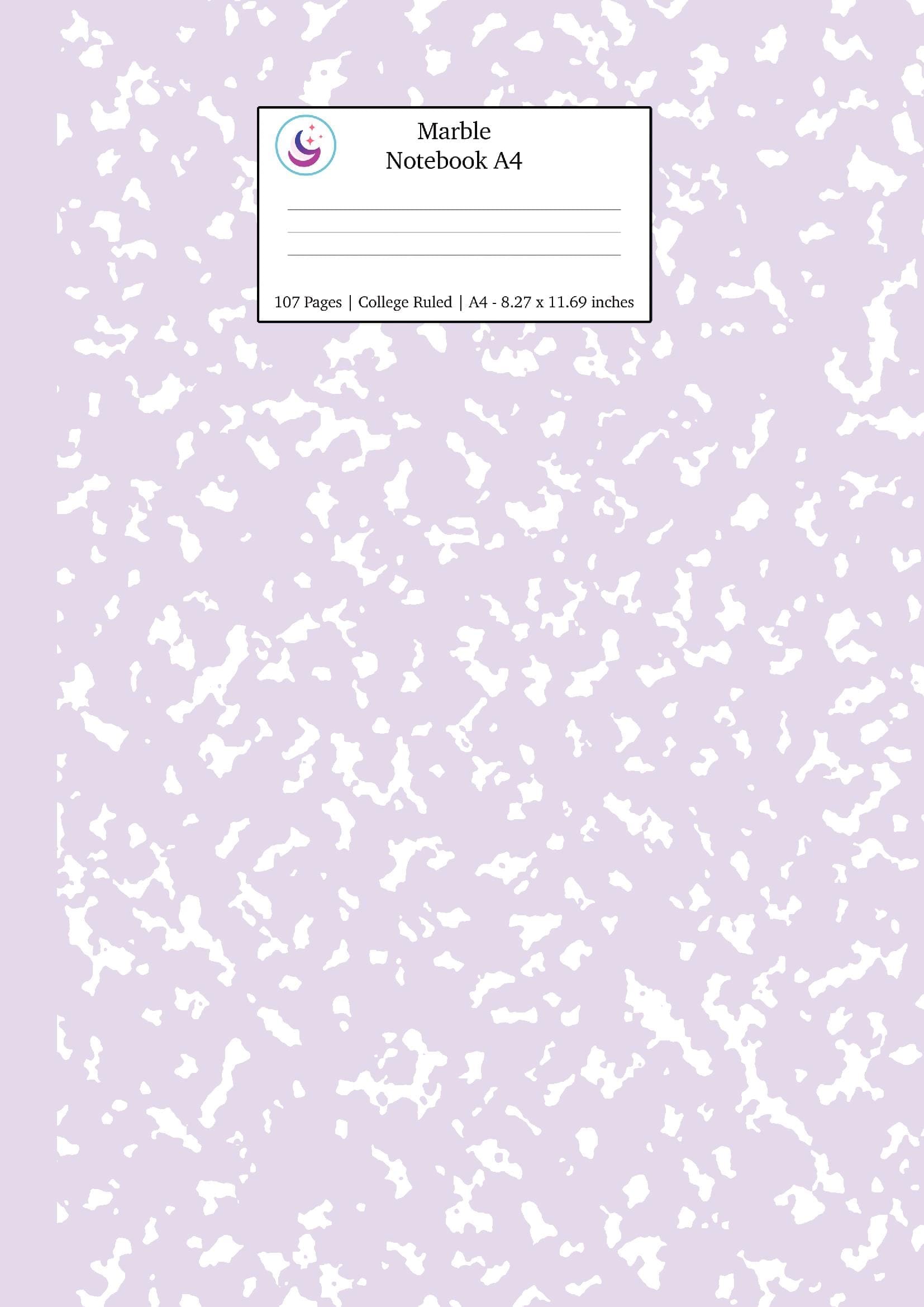 Marble Notebook A4: Lilac Purple College Ruled Journal