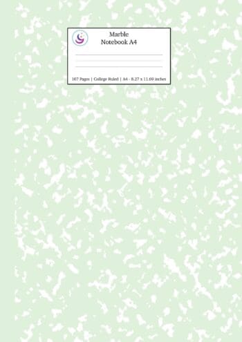 Marble Notebook A4: Mint Green College Ruled Journal