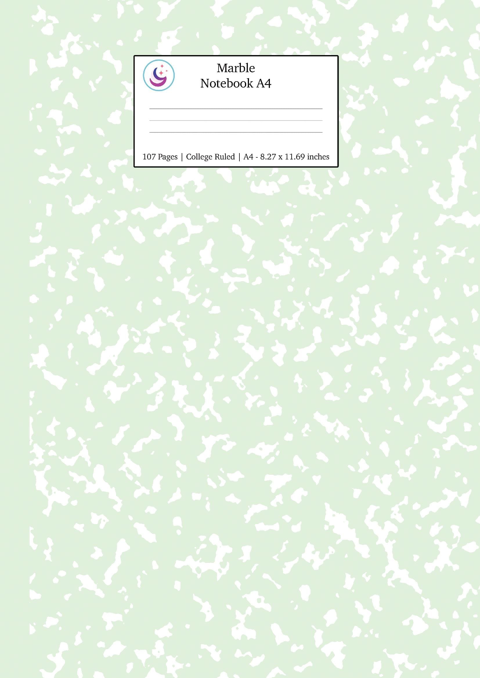 Marble Notebook A4: Mint Green College Ruled Journal