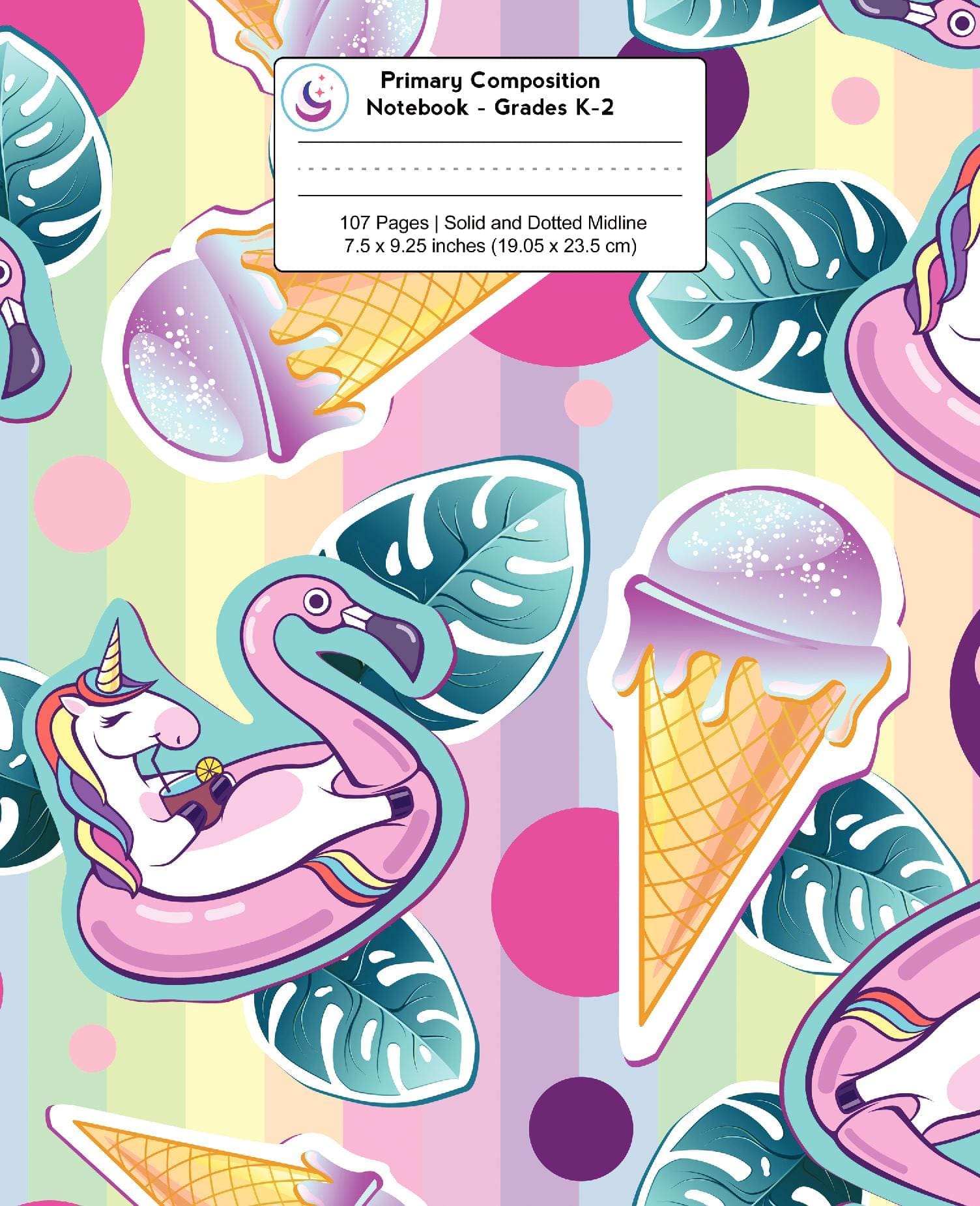 Primary Composition Notebook: Unicorn Flamingo and Ice Cream Cones, Grades K-2 Kindergarten Writing Journal