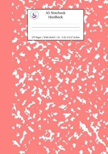 A5 Notebook Hardback: Coral Pink Marble Wide Rule Journal