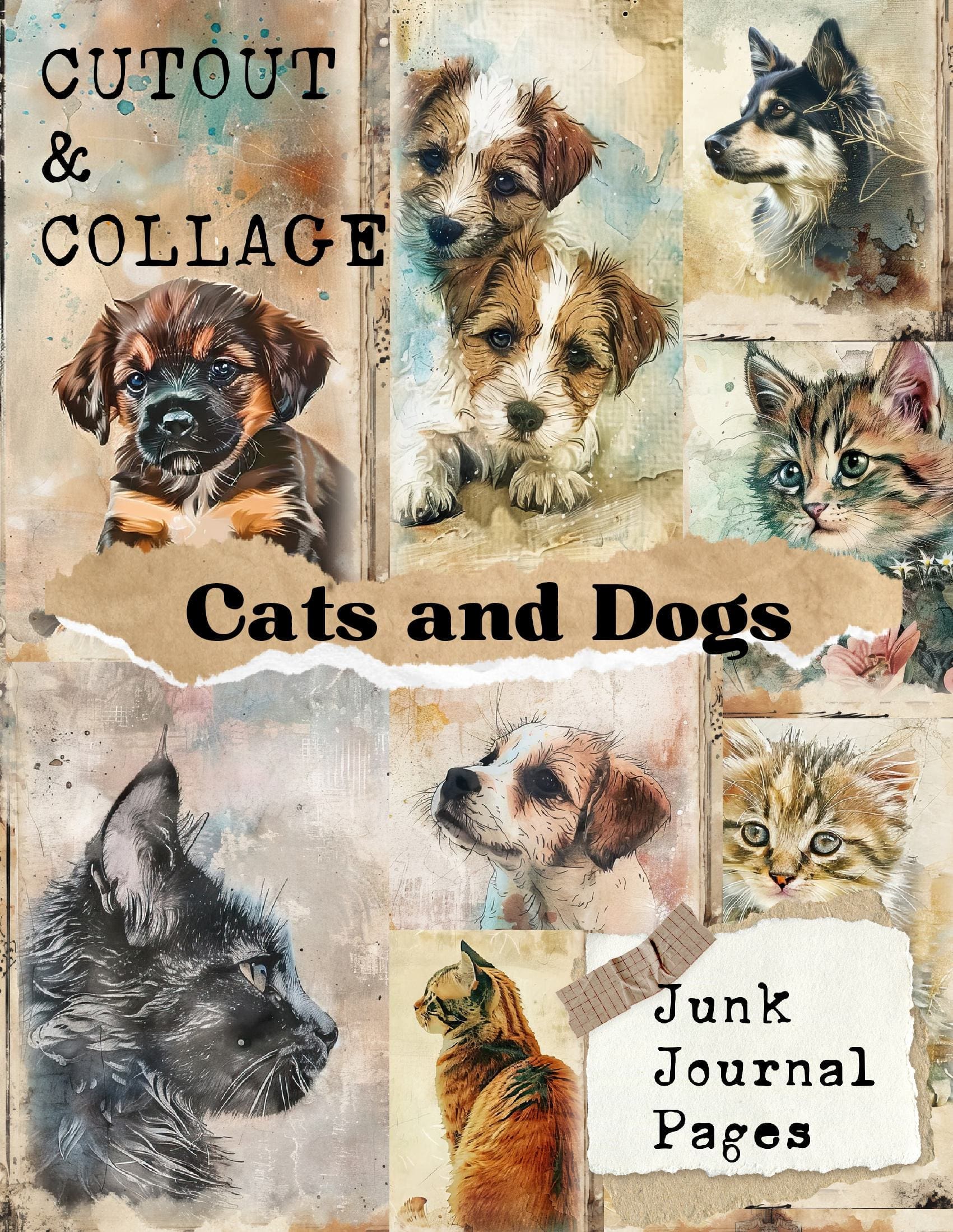 Cutout and Collage Cats and Dogs Scrapbook Paper