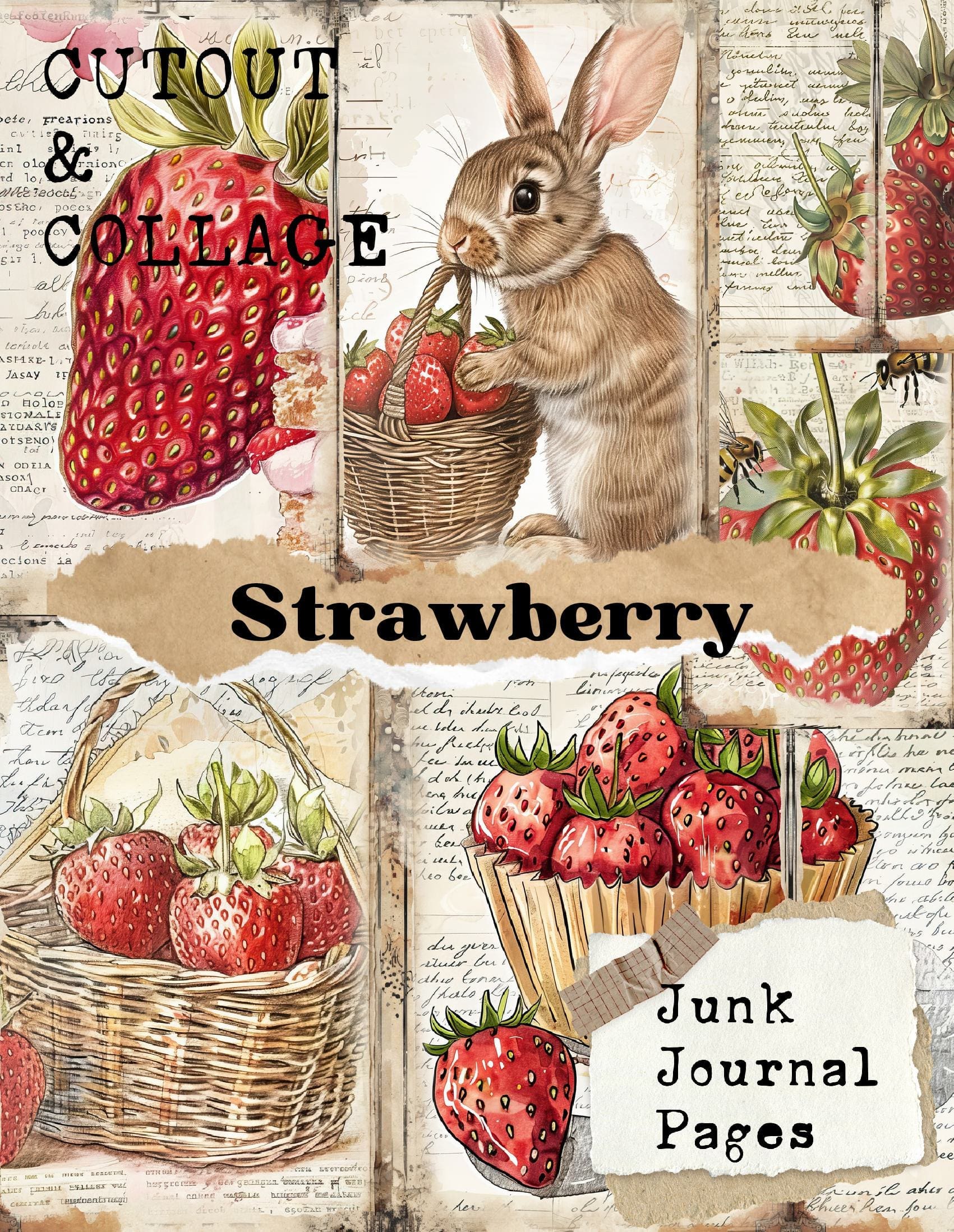 Cutout and Collage Strawberry Scrapbook Paper