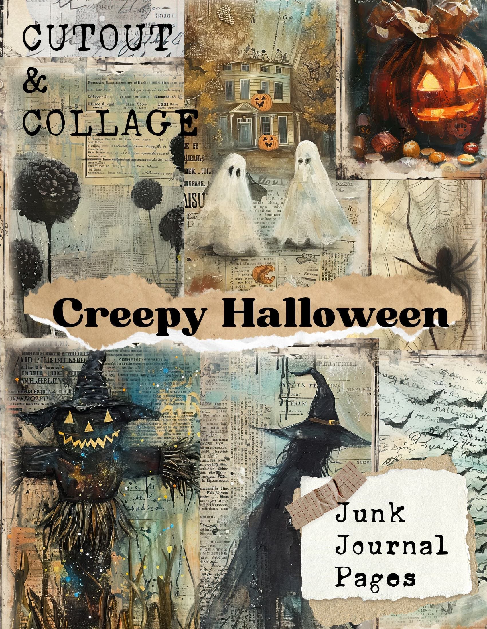 Cutout and Collage Creepy Halloween Scrapbook Paper
