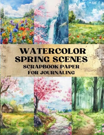 Watercolor Spring Scenes Scrapbook Paper
