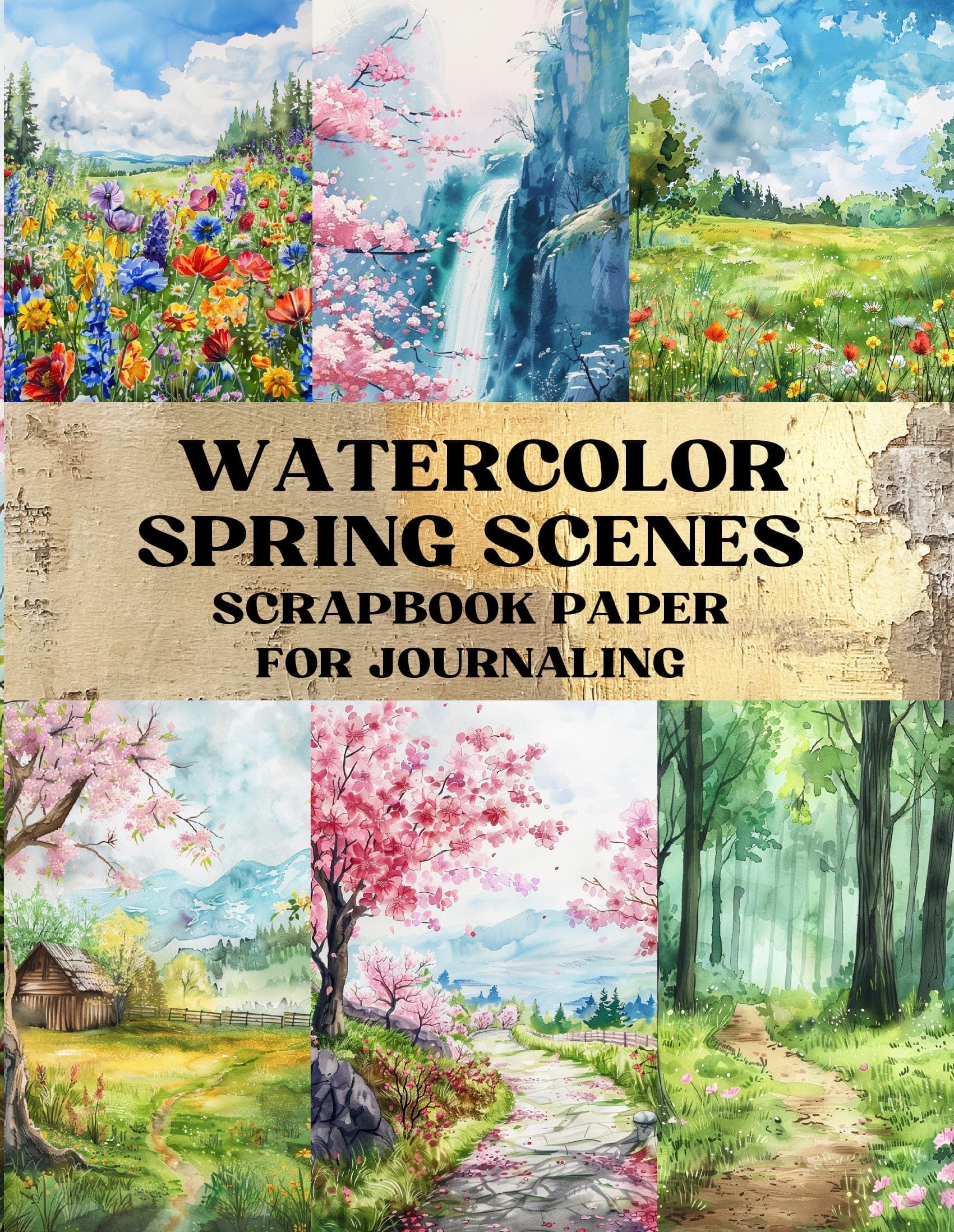 Watercolor Spring Scenes Scrapbook Paper
