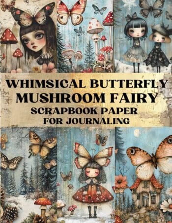 Whimsical Butterfly Mushroom Fairy Scrapbook Paper