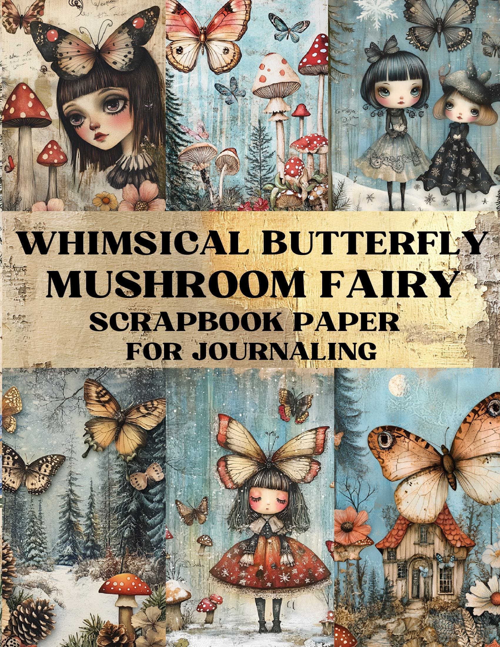 Whimsical Butterfly Mushroom Fairy Scrapbook Paper
