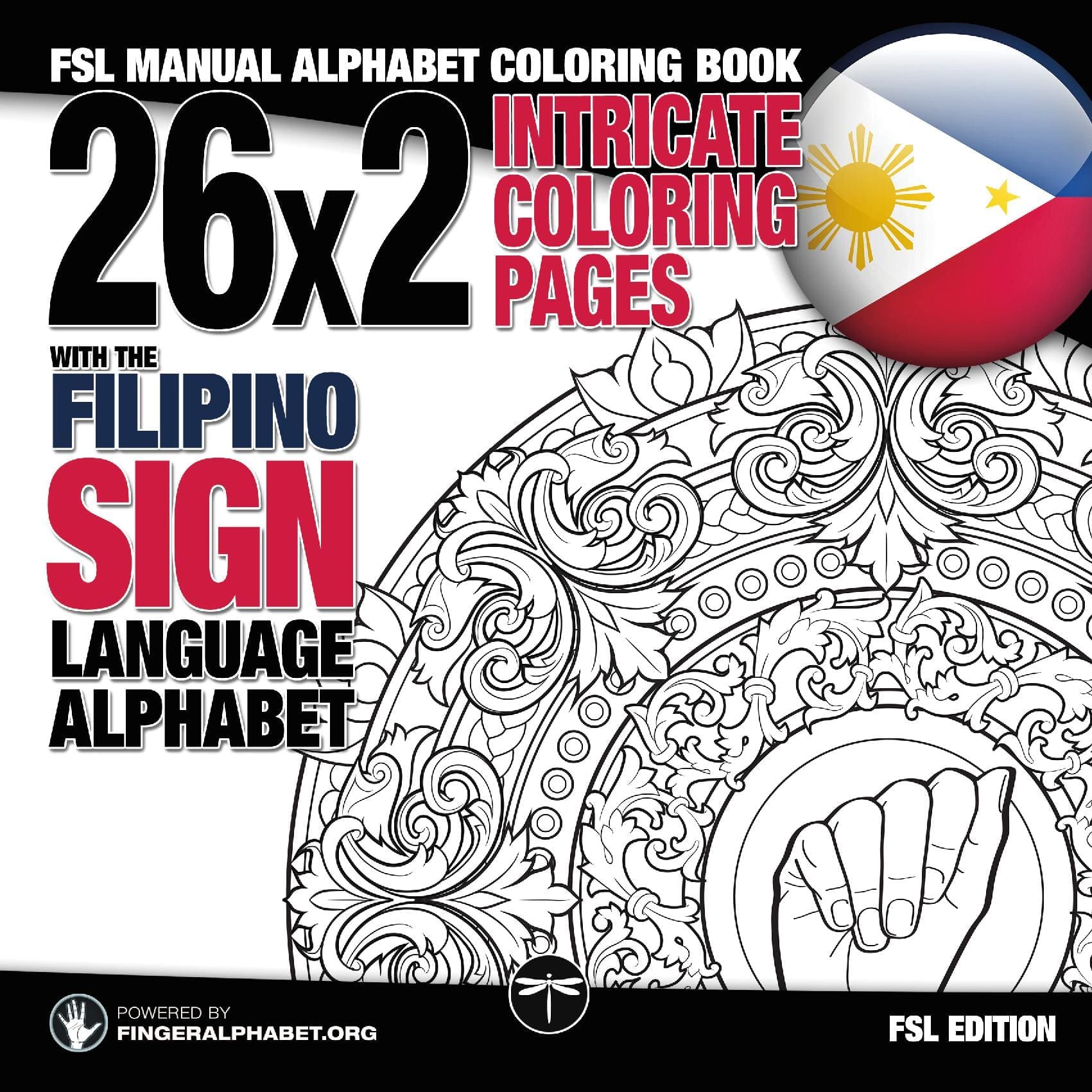 26x2 Intricate Coloring Pages with the Filipino Sign Language Alphabet