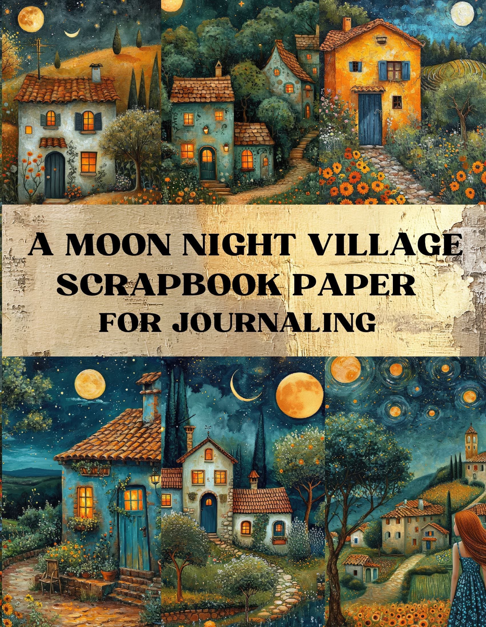 A Moon Night Village Scrapbook Paper