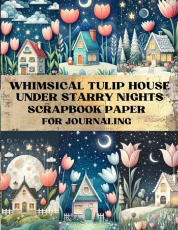 Whimsical Tulip House Under Starry Nights Scrapbook Paper