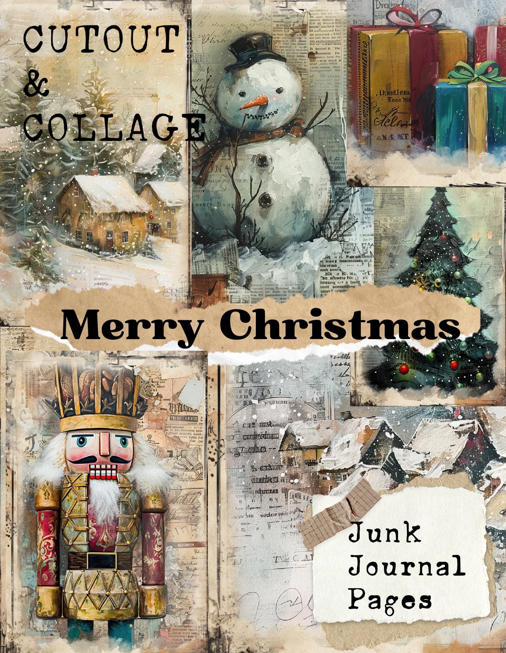 Cutout and Collage Merry Christmas Scrapbook Paper
